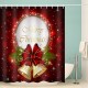 180x180CM Polyester Red Bow Bells Shower Curtain Waterproof Bath Curtain