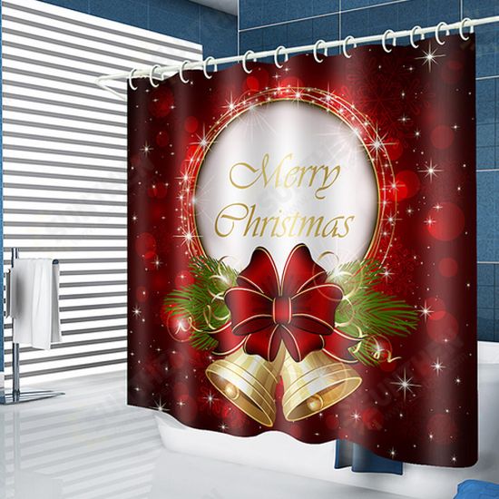 180x180CM Polyester Red Bow Bells Shower Curtain Waterproof Bath Curtain