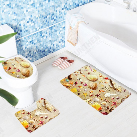 3 Sets Starfish Shell Toilet Carpet Bathroom Non-Slip Pad Toilet Seat Cushion Fabric