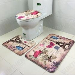 3 Sets Toilet Seat European Style Toilet Carpet Fabric Pedestal Iron Tower Printing Bathroom Mat 3 Sets Toilet Seat European Style Toilet Carpet Fabric Pedestal Iron Tower Printing Bathroom Mat