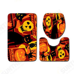 3PC Halloween Print Carpet Bathroom Non-Slip Pedestal Rug Lid Toilet Cover Bath Mat Set 3PC Halloween Print Carpet Bathroom Non-Slip Pedestal Rug Lid Toilet Cover Bath Mat Set