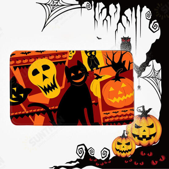 3PC Halloween Print Carpet Bathroom Non-Slip Pedestal Rug Lid Toilet Cover Bath Mat Set