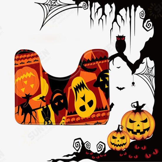 3PC Halloween Print Carpet Bathroom Non-Slip Pedestal Rug Lid Toilet Cover Bath Mat Set