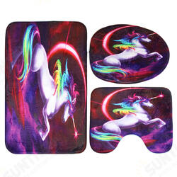 3PCS Colorful Horse Bathroom Non-Slip Pedestal Rugs Pads Lid Toilet Seat Covers Bath Mats