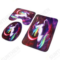 3PCS Colorful Horse Bathroom Non-Slip Pedestal Rugs Pads Lid Toilet Seat Covers Bath Mats