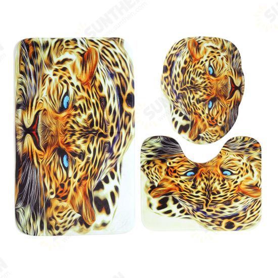 3PCS Leopard Panttern Home Bathroom Anti-slip Carpet Pad Rug Toilet Seat Covers Mat Set