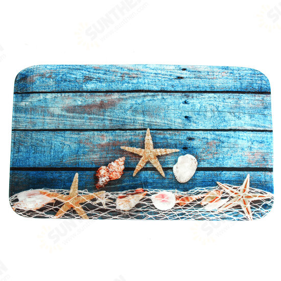 3PCS Starfish Wood No-slip Bathroom Pedestal Rug Lid Toilet Cover Bath Mat Set