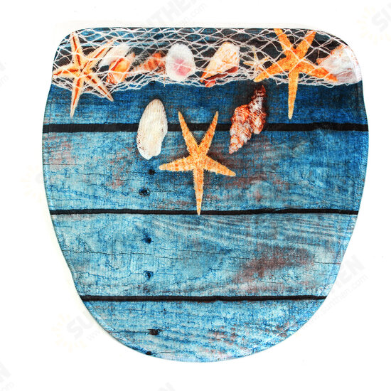 3PCS Starfish Wood No-slip Bathroom Pedestal Rug Lid Toilet Cover Bath Mat Set