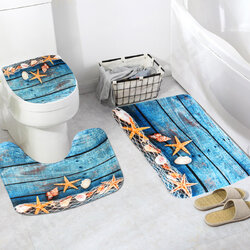 3PCS Starfish Wood No-slip Bathroom Pedestal Rug Lid Toilet Cover Bath Mat Set 3PCS Starfish Wood No-slip Bathroom Pedestal Rug Lid Toilet Cover Bath Mat Set