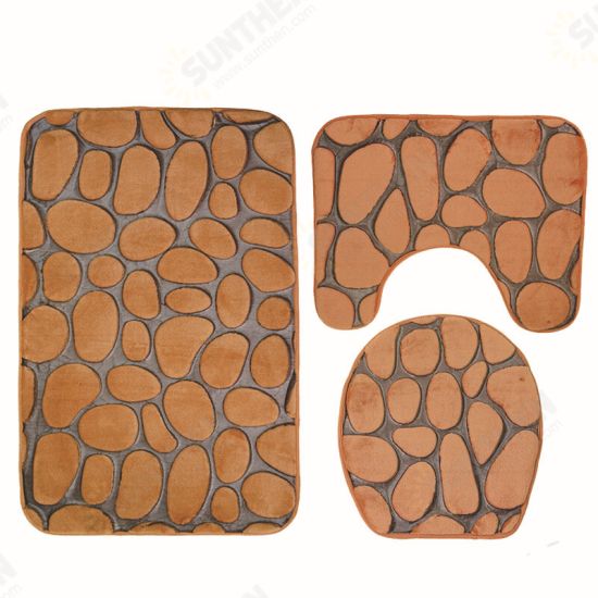 3Pcs 3D Stone Printed Bathroom Mats Set Toilet Carpets Coral Fleece Lid Toilet Seat Cover Pedestal Rug Shower Pad