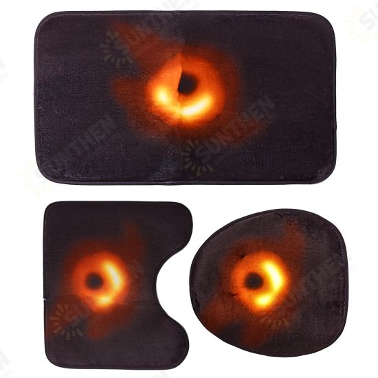 3Pcs Bath Mat Pedestal Non Slip Toilet Lid Black Cover Shower Bathroom Rug Set Carpet