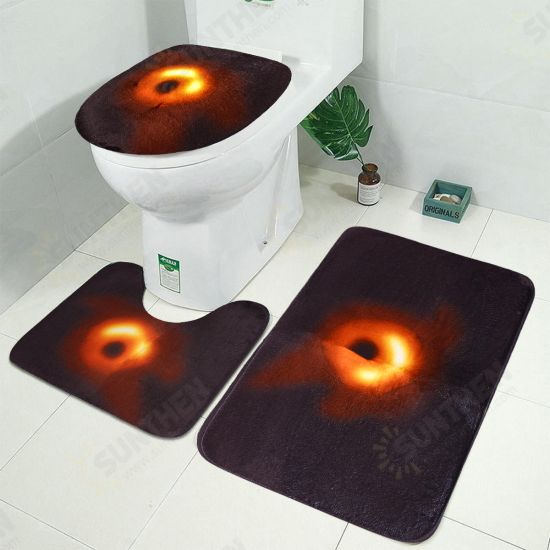 3Pcs Bath Mat Pedestal Non Slip Toilet Lid Black Cover Shower Bathroom Rug Set Carpet