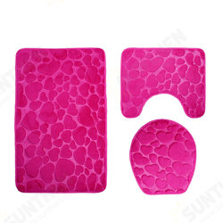 3pcs 3D Bathroom Mats Toilet Decor Bath Mat Solid Flower Anti-Skid Carpet Water Absorbent Foot Rugs