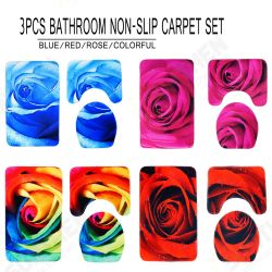 3pcs 3D Rose Bathroom Floor Mat Set Anti Slip Rug, Shower Bath Mat ,Toilet Lid Cover 3pcs 3D Rose Bathroom Floor Mat Set Anti Slip Rug, Shower Bath Mat ,Toilet Lid Cover