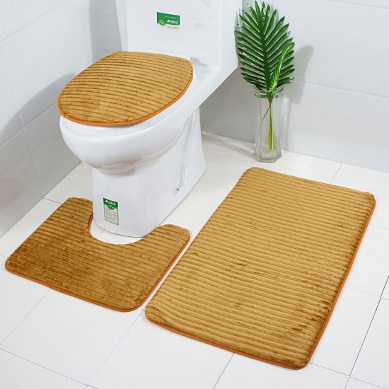 3pcs Striped 3D Anti-slip Bath Rug Toilet Mats Set Soft Absorbent Bathroom Carpet Toilet Lid Seat Cover Closestool Pad
