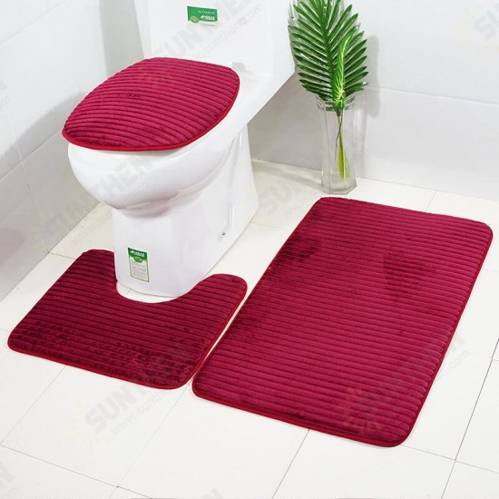 3pcs Striped 3D Anti-slip Bath Rug Toilet Mats Set Soft Absorbent Bathroom Carpet Toilet Lid Seat Cover Closestool Pad