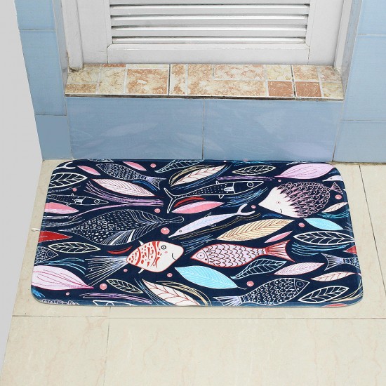 45*75cm Bathroom Shower Bath Mat Non Slip Back Carpet Mat Toilet Rug Leaves Design