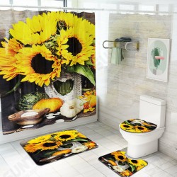 4PCS Non Slip Sunflower Pattern Toilet Polyester Cover Mat Set Waterproof Bathroom Shower Curtains 4PCS Non Slip Sunflower Pattern Toilet Polyester Cover Mat Set Waterproof Bathroom Shower Curtains