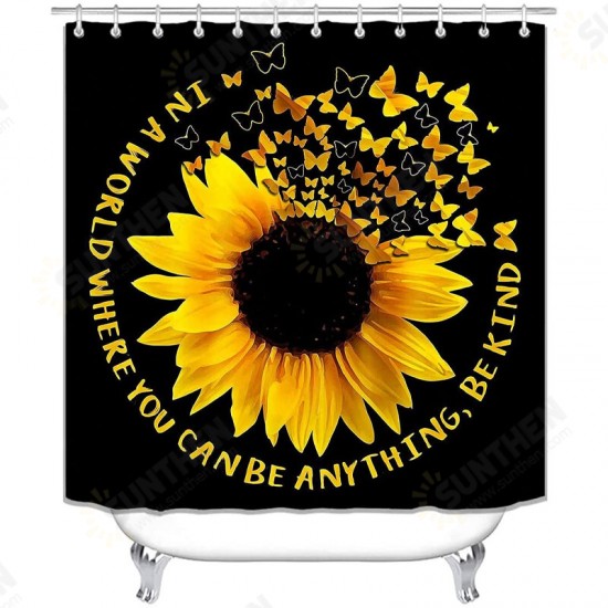 4PCS Sunflower Printing Waterproof Shwoer Curtain Set Anti-slip Dustproof Bath Toilet Seat Cover Lid Floor Mat Set