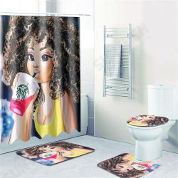 4Pcs Bathroom Shower Curtain Set Waterproof Toilet Lid Mat for Home 4Pcs Bathroom Shower Curtain Set Waterproof Toilet Lid Mat for Home