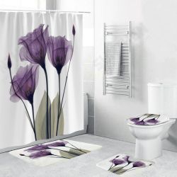 4Pcs Waterproof Home Bathroom Bath Mat Set Anti Slip Rugs Toilet Lid Cover Shower Curtain 4Pcs Waterproof Home Bathroom Bath Mat Set Anti Slip Rugs Toilet Lid Cover Shower Curtain