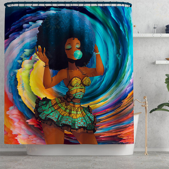 African American Black Women Waterproof Shower Curtain Set with Rugs Non-Slip Bathroom Mat Toilet Rug Bath Mat Set