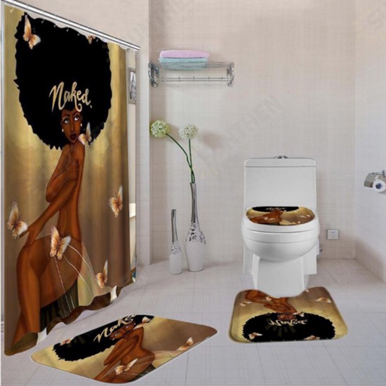 Afro Africa Girl Queen Princess Bath Curtains with Rugs Toilet Seat Cover Set Shower Curtain Afro Africa Girl Queen Princess Bath Curtains with Rugs Toilet Seat Cover