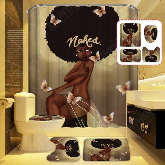 Afro Africa Girl Queen Princess Bath Curtains with Rugs Toilet Seat Cover Set Shower Curtain Afro Africa Girl Queen Princess Bath Curtains with Rugs Toilet Seat Cover