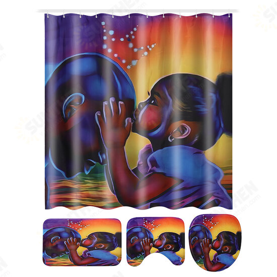 African Girl Bathroom Shower Curtain Pedestal Rug Lid Toilet Cover Bath Mat Set Decor