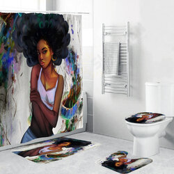 African Girl Shower Curtain Fabric Bathroom Curtains Set Non-slip Bath Mat Toilet Pad Carpet for Bathroom Decor African Girl Shower Curtain Fabric Bathroom Curtains Set Non-slip Bath Mat Toilet Pad Carpet for Bathroom Decor