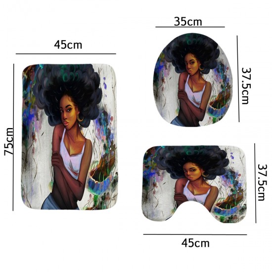 African Girl Shower Curtain Fabric Bathroom Curtains Set Non-slip Bath Mat Toilet Pad Carpet for Bathroom Decor