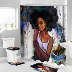 African Girl Shower Curtain Fabric Bathroom Curtains Set Non-slip Bath Mat Toilet Pad Carpet for Bathroom Decor African Girl Shower Curtain Fabric Bathroom Curtains Set Non-slip Bath Mat Toilet Pad Carpet for Bathroom Decor