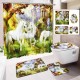 Bathroom Non-Slip Toilet Lid Seat Cover Bath Mat Pedestal Rug Shower Curtain Set