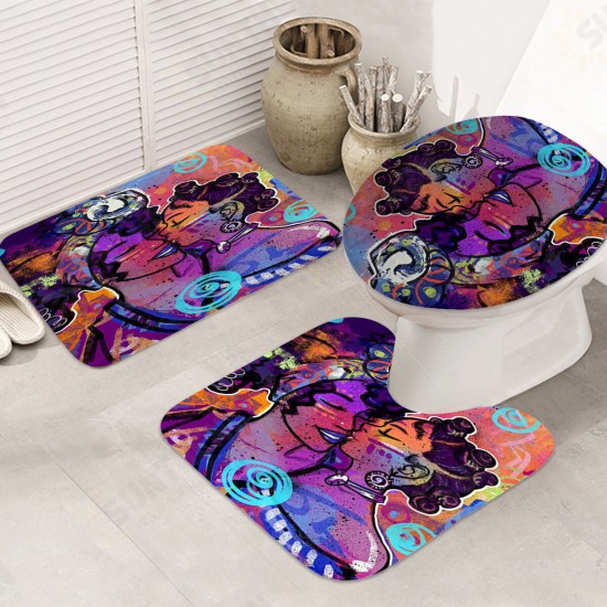 Bathroom Shower Curtain Bath Mat Toilet Cover Rug Decor Set Non Slip Waterproof