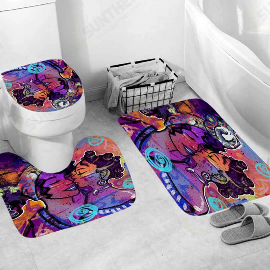 Bathroom Shower Curtain Bath Mat Toilet Cover Rug Decor Set Non Slip Waterproof