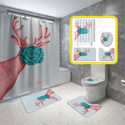 Cartoon Deer Printed Waterproof Shower Curtain Set Non-slip Bath Mat Toilet Floor Mat Set Cartoon Deer Printed Waterproof Shower Curtain Set Non-slip Bath Mat Toilet Floor Mat Set