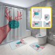 Cartoon Deer Printed Waterproof Shower Curtain Set Non-slip Bath Mat Toilet Floor Mat Set