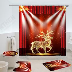 Christmas Elk Waterproof Shower Curtain Set Anti-slip Non-toxic Toilet Rug Mat Toilet Lid Cover Set Christmas Elk Waterproof Shower Curtain Set Anti-slip Non-toxic Toilet Rug Mat Toilet Lid Cover Set
