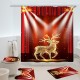 Christmas Elk Waterproof Shower Curtain Set Anti-slip Non-toxic Toilet Rug Mat Toilet Lid Cover Set