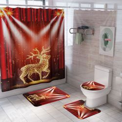 Christmas Elk Waterproof Shower Curtain Set Anti-slip Non-toxic Toilet Rug Mat Toilet Lid Cover Set Christmas Elk Waterproof Shower Curtain Set Anti-slip Non-toxic Toilet Rug Mat Toilet Lid Cover Set