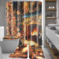 Christmas Shower Curtain Set Fireplace Christmas Tree Waterproof Polyester Fabric Non-slip Bath Mat Set Christmas Shower Curtain Set Fireplace Christmas Tree Waterproof Polyester Fabric Non-slip Bath Mat Set