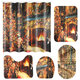 Christmas Shower Curtain Set Fireplace Christmas Tree Waterproof Polyester Fabric Non-slip Bath Mat Set