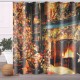 Christmas Shower Curtain Set Fireplace Christmas Tree Waterproof Polyester Fabric Non-slip Bath Mat Set