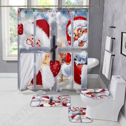 Christmas Style Shower Curtain Santa Claus Three-piece Four-piece Bathroom Mat Set Waterproof Toilet Mat Set Christmas Style Shower Curtain Santa Claus Three-piece Four-piece Bathroom Mat Set Waterproof Toilet Mat Set