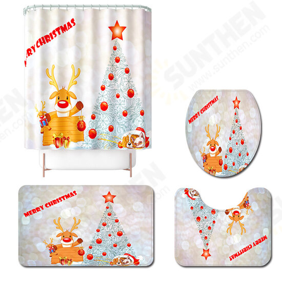 Christmas Tree Xmas Bathroom Shower Curtain Toilet Cover Rug Floor Bath Mat