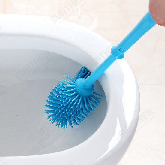 Cylinder Handle Toilet Brush & Base Plastic Cleaning Brush Long Double-sided Portable Bathroom Acces