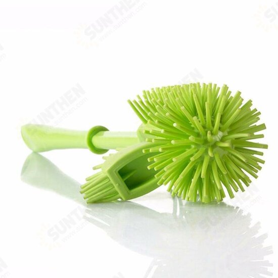 Cylinder Handle Toilet Brush & Base Plastic Cleaning Brush Long Double-sided Portable Bathroom Acces