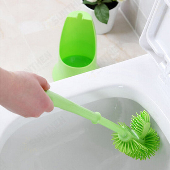 Cylinder Handle Toilet Brush & Base Plastic Cleaning Brush Long Double-sided Portable Bathroom Acces