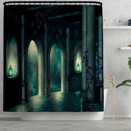 Dark Castle Printed Waterproof Shower Curtain Anti-slip Toilet Mat Carpet Set