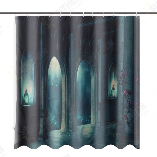 Dark Castle Printed Waterproof Shower Curtain Anti-slip Toilet Mat Carpet Set